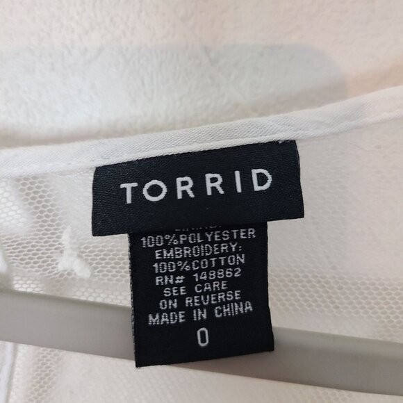 Torrid Womens 0X Off White Sheer Lace and Plisse Peplum Embroidered Floral Tunic - Picture 6 of 8